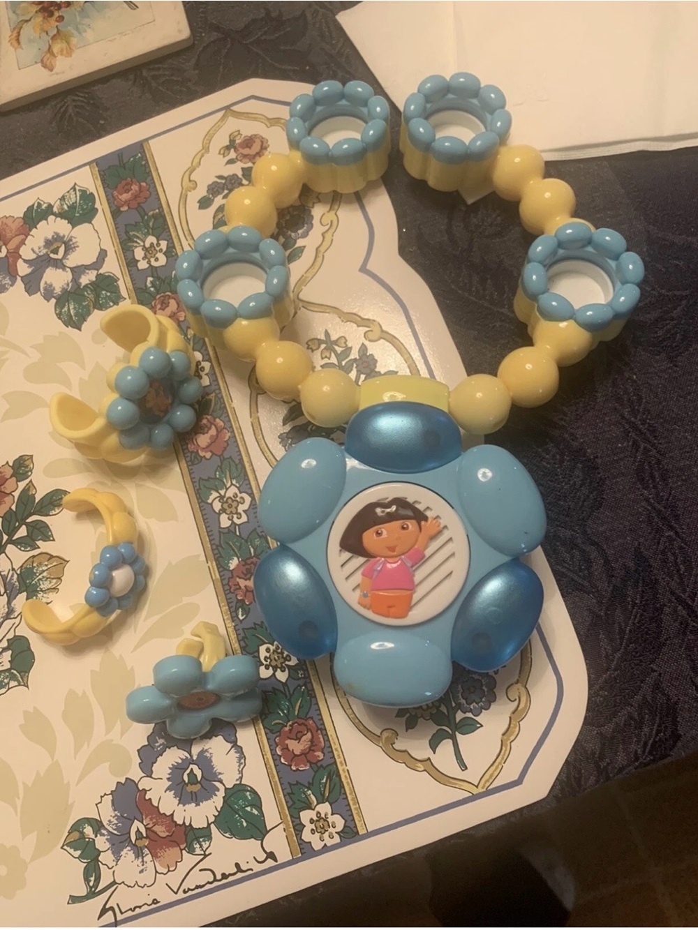 Kids Blue & Yellow Beaded Play Jewelry Set - Character Pendant Dora the explorer